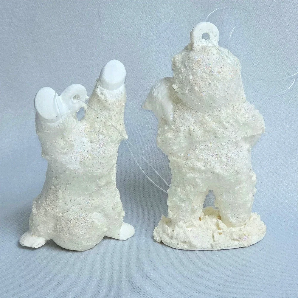 Snow Baby Figurines Set of 2 Glitter Christmas Ornaments Lamb Headstand White